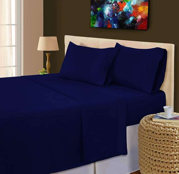 4pc Double sheet set, includes 1x flat sheet, 1 x fitted sheet and 2 standard pillow cases, navy