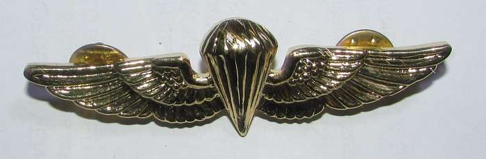 Vanguard Parachutist Badge US Navy (USN) and Marine Corps (USMC) Regulation Size, Gold Mirror Finish