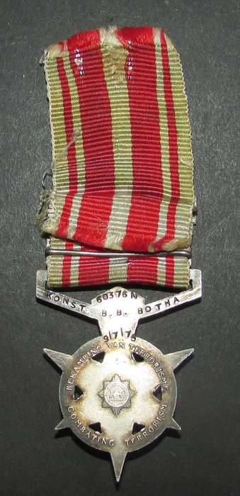 South African Police Medal for Combatting Terrorism with 2 Bars:Konst.B.B.Botha