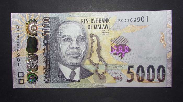 Reserve Bank of Malawi - 5000 Kwacha Notes in Sequence and UNC - Bid Per Note