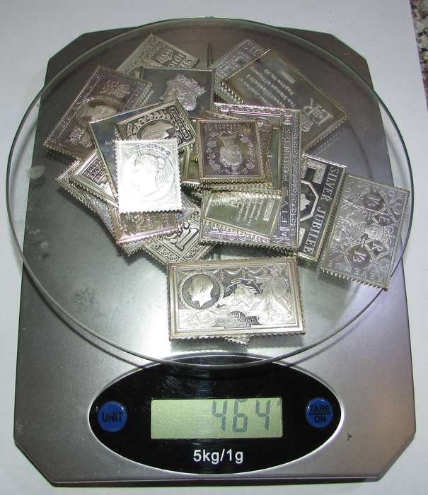 Sterling Silver Jubilee of HerMajesty Queen Elizabeth Stamp Set - Weights 464 Grams