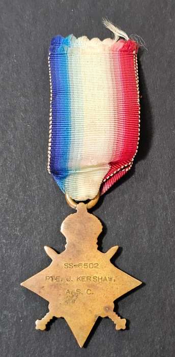 Full Size World War One 1914/18 Star: SS-6502 PTE J.Kershaw A.S.C