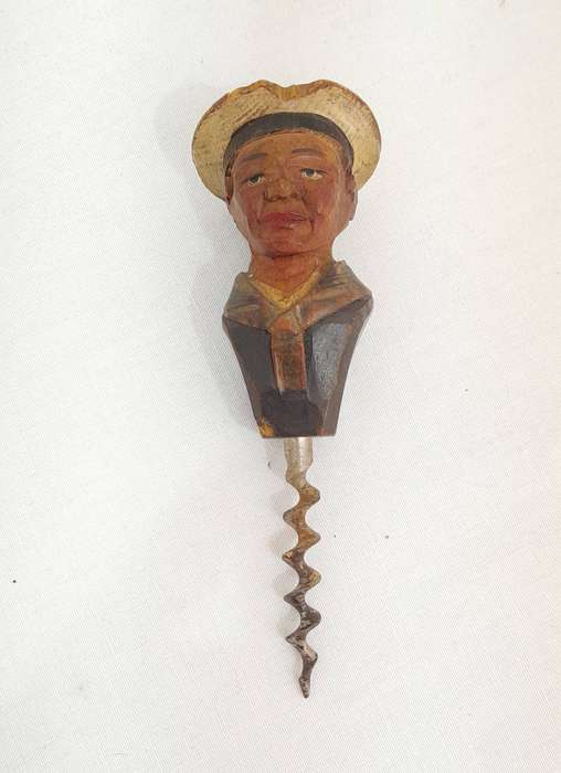 Vintage ANRI hand carved painted wood corkscrew