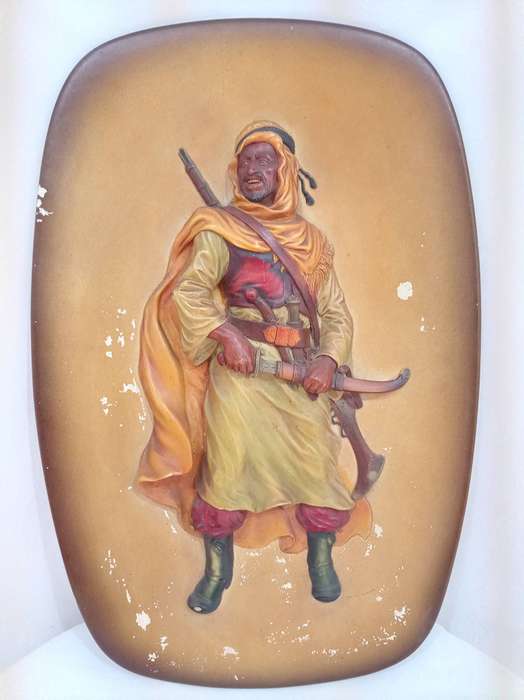 Vintage Berber hand painted chalkware plaque