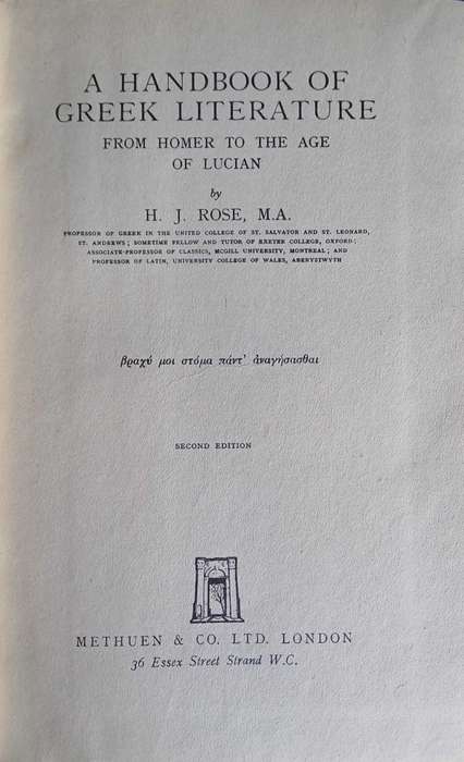 A handbook of Greek literature by HJ Rose