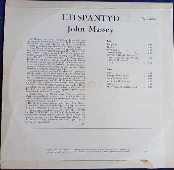 Uitspantyd - John Massey LP