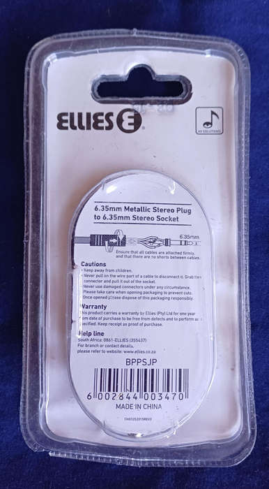 Ellies 6.35mm metallic stereo plug to 6.35mm stereo socket