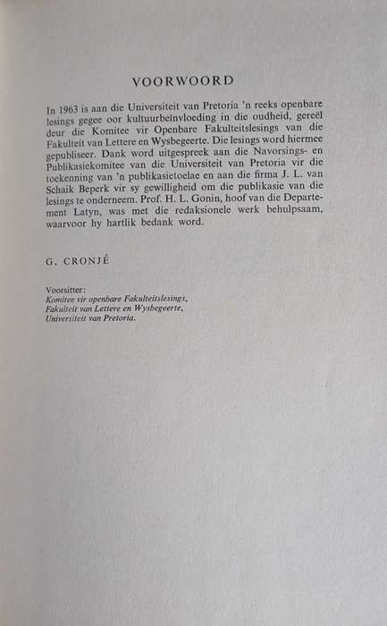 Kultuurbeinvloeding in die oudheid deur prof G Cronje