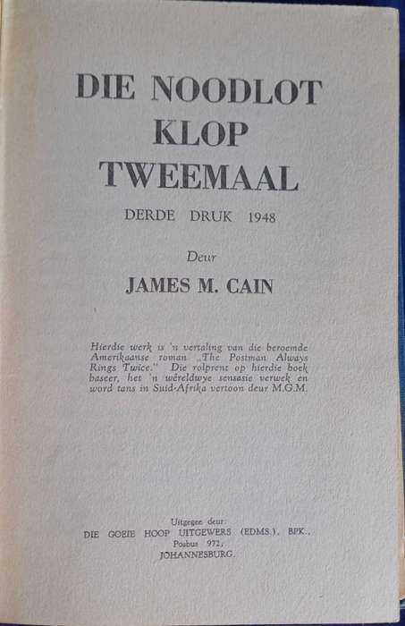 Die noodlot klop tweemaal deur James M Cain