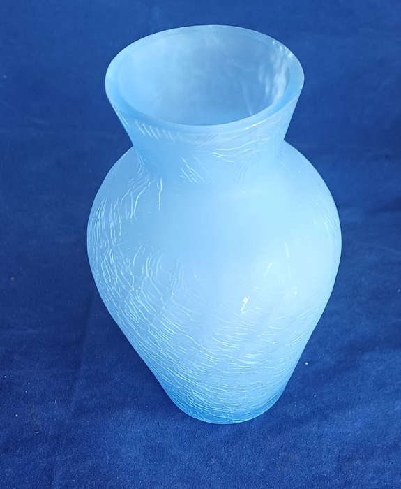 Small blue crackled glass vase