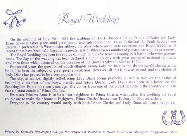 First day cover - the royal wedding of Charles and Diana - UK - 1981-07-22 - Cotswold