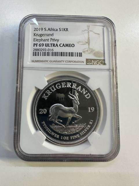 2019 SILVER KRUGERRAND 1oz NGC PF69 ELEPHANT PRIVY SERIES 1