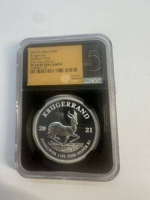 2021 SILVER KRUGERRAND 1oz NGC PF70 ELEPHANT PRIVY SERIES 2 BIG 5