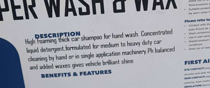 Super Wash and Wax (car shampoo 25 litre)