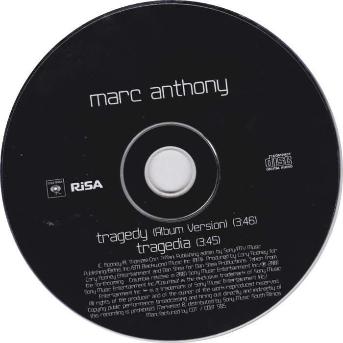 MARC ANTHONY - Tragedy - South African CD Single - CDLIT505