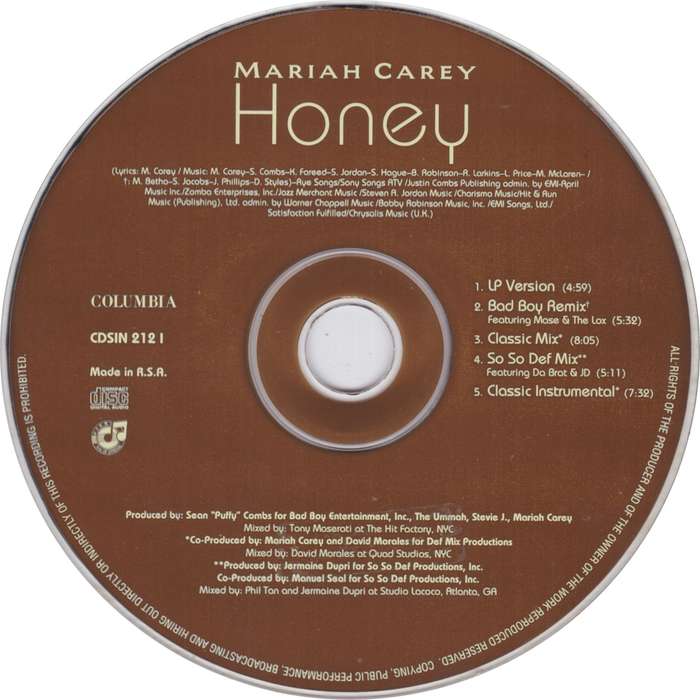 MARIAH CAREY - Honey - South African CD Single- CDSIN212