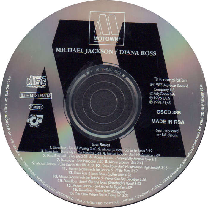 MICHAEL JACKSON / DIANA ROSS - Love Songs - South African CD - GSCD385