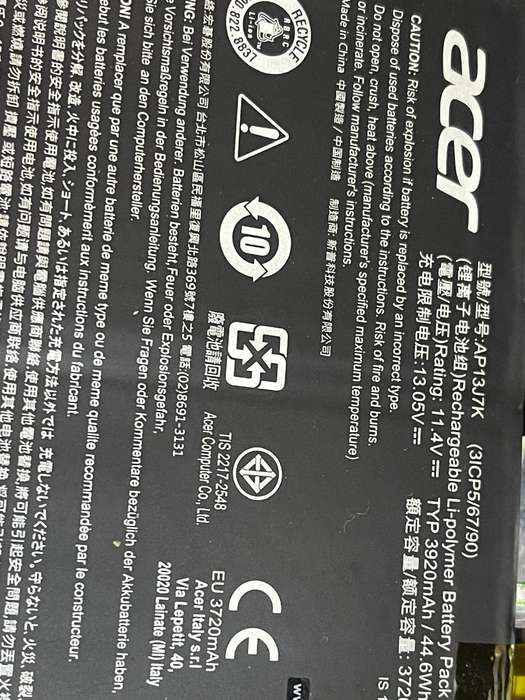 Acer Chromebook C730 Battery AP13J7K 3ICP5(67/90), 11.4 V 3920mAh/42.2Wh