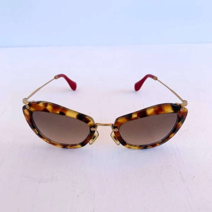 Miu Miu Cat Eye Sunglasses  Tortoise Shell / Red Arm Tips