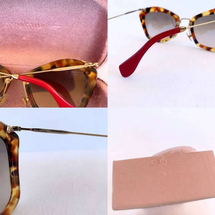 Miu Miu Cat Eye Sunglasses  Tortoise Shell / Red Arm Tips