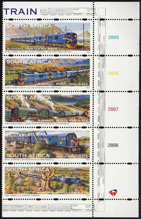 RSA 1997: BLUE TRAIN CONTROL STRIP OF 5 MNH (SACC 1051-1055)