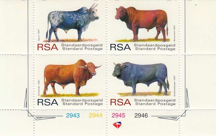 RSA 1997: SOUTH AFRICAN INDIGENOUS CATTLE CONTROL BLOCK OF 4 MNH (SACC 1056-1059)