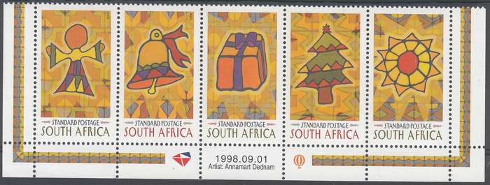 RSA 1998: CHRISTMAS FULL SET CONTROL STRIP OF 5 MNH (SACC 1141/5)