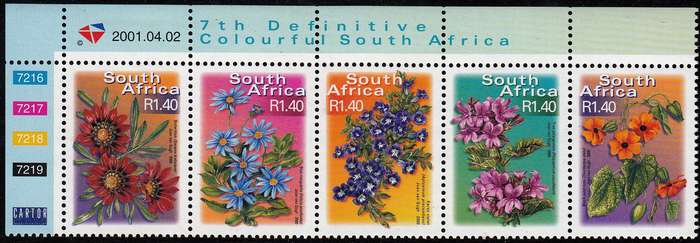 RSA 2001: 7th DEFINITIVE ISSUE SETENANT STRIP OF 5 MNH (SACC 1358-1362)