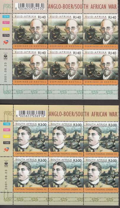 RSA 2001: ANGLO-BOER SAW COMM OF THE ANGELS OF MERCY CONTROL BLOCKs OF 6 MNH (SACC1432)