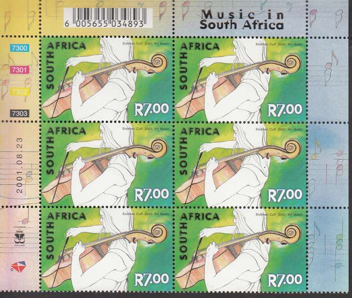 RSA 2001: CELEBRATION OF MUSIC IN SA CONTROL BLOCKS OF 6 FULL SET OF 5 MNH (SACC1434-1438)