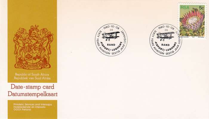 RSA DATE-STAMP CARD 1980: 60 YEARS AIR TRAVEL