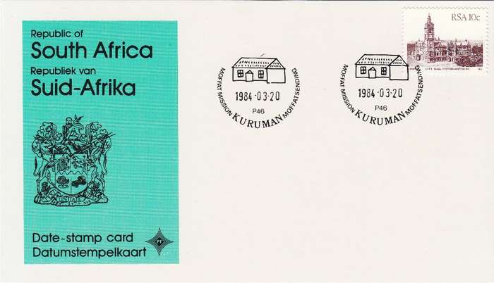 RSA DATE-STAMP CARD 1984: MOFFAT MISIONARY KURUMAN