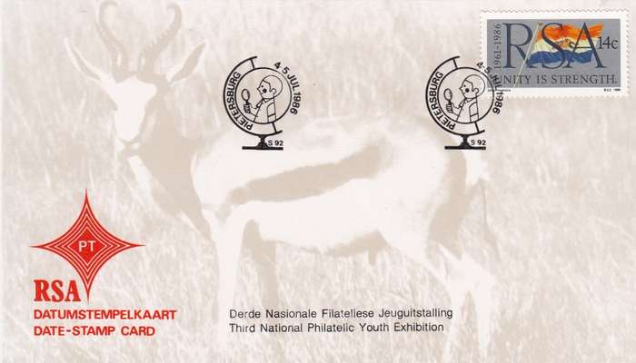 RSA DATE-STAMP CARD 1986: 3rd NATIONAL PHILATELIC EXHIBITION
