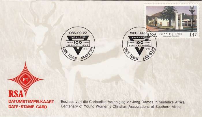 RSA DATE-STAMP CARD 1986: CENTENARY OF YOUNG WOMEN'S