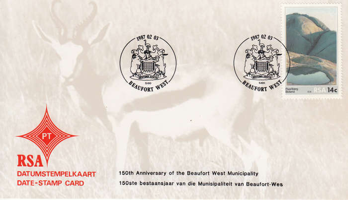 RSA DATE-STAMP CARD 1987: 150th ANNIVERSARY OF BEAUFORT WEST