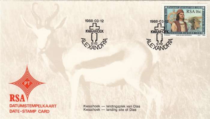 RSA DATE-STAMP CARD 1988: KWAAIHOEK LANDING SITE OF DIAS