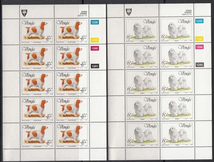 VENDA 1994: DOGS FULL SET OF SHEETS OF 10 MNH (SACC 267-270)