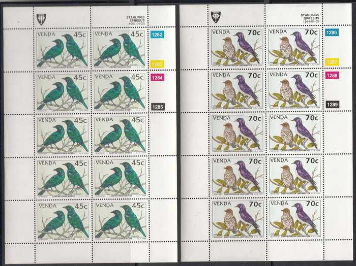 VENDA 1994: STARLINGS FULL SET OF SHEETS OF 10 MNH (SACC 276-279)