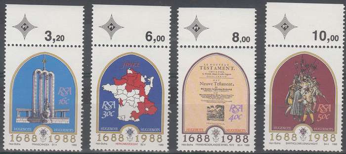 RSA 1998: 300th ANNIVERSARY OF ARRIVAL OF FIRST FRENCH HUGUENOTS FULL SET MNH (SACC 650-653)