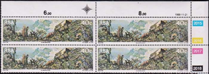 RSA 1988: 150th ANNIVERSARY OF THE GREAT TREK FULL SET CONTROL BLOCKS MNH (SACC 687-690)
