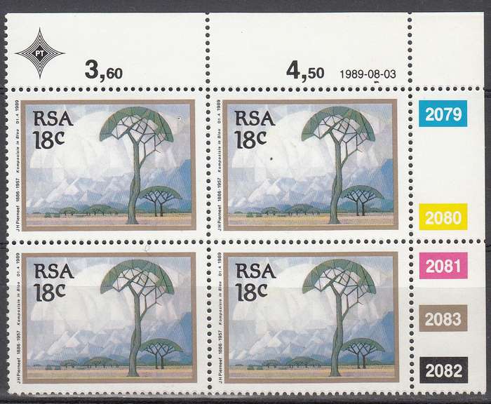 RSA 1989 PAINTINGS BY PIERNEEF 18c CONTROL BLOCK MNH (SACC 704)
