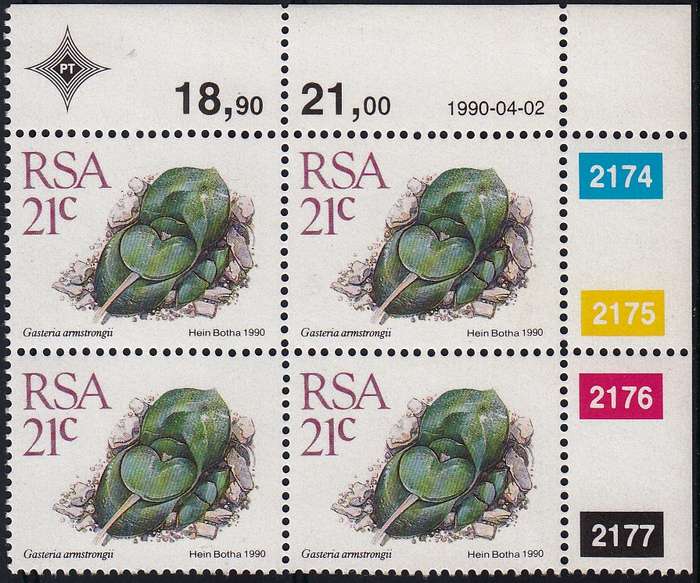 RSA 1990 5th DEFINITIVE ISSUE 21c CONTROL BLOCK MNH (SACC 721)