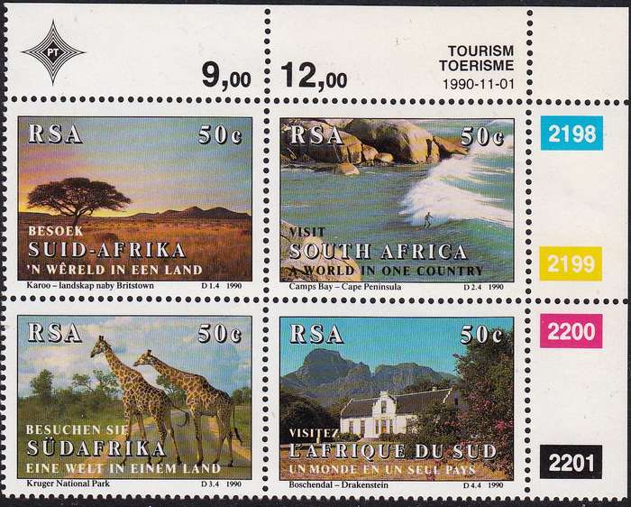 RSA 1991 TOURISM IN SA CONTROL BLOCK MNH (SACC 731-734)