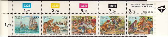 RSA 1992: NATIONAL STAMP DAY CONTROL STRIP OF 5 MNH (SACC 762-766)