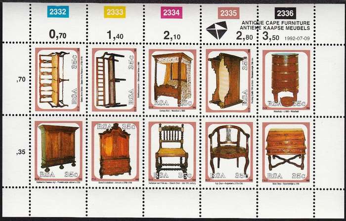 RSA 1992: ANTIQUE CAPE FURNITURE FULL SHEET MNH (SACC 767-777)