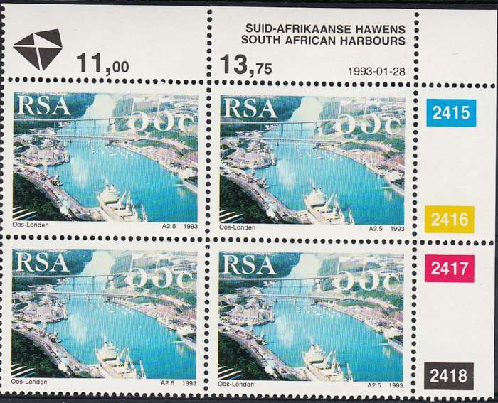 RSA 1993 SA HARBOURS FULL SET CONTROL BLOCKS MNH (SACC 790-794)