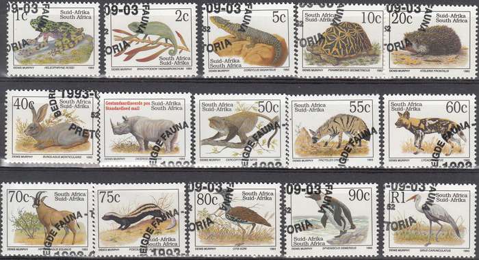 RSA 1993: 6th DEF ISSUE TREATENED FAUNA FULL SET CTO (SACC 825-842) - LATIN INSCRIPTIONS