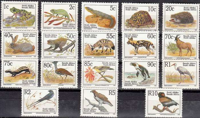 RSA 1993: 6th DEF ISSUE TREATENED FAUNA FULL SET MNH (SACC 825-842) - LATIN INSCRIPTIONS
