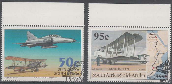 RSA 1995 75th ANNIVERSARY OF FIRST TRANS-AFRICAN FLIGHT SET CTO (SACC 889-890)