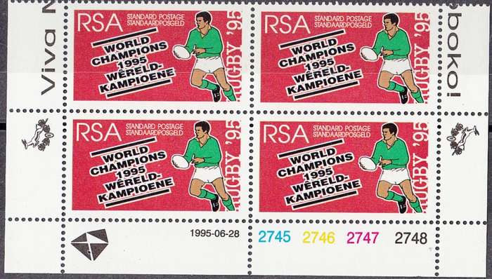 RSA  1995: SA RUGBY WORLD CHAMPIONS SET CONTROL BLOCKS MNH (SACC 903/4)